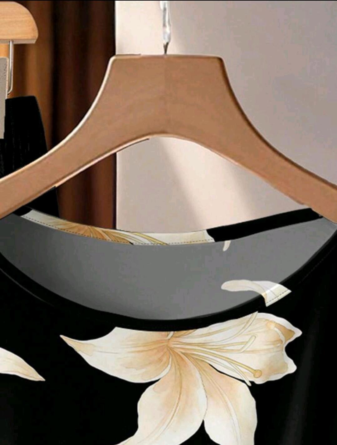 Conjunto de 2 piezas de blusa con estampado de flor de lirio y lazo, y pantalones rectos holgados para mujer