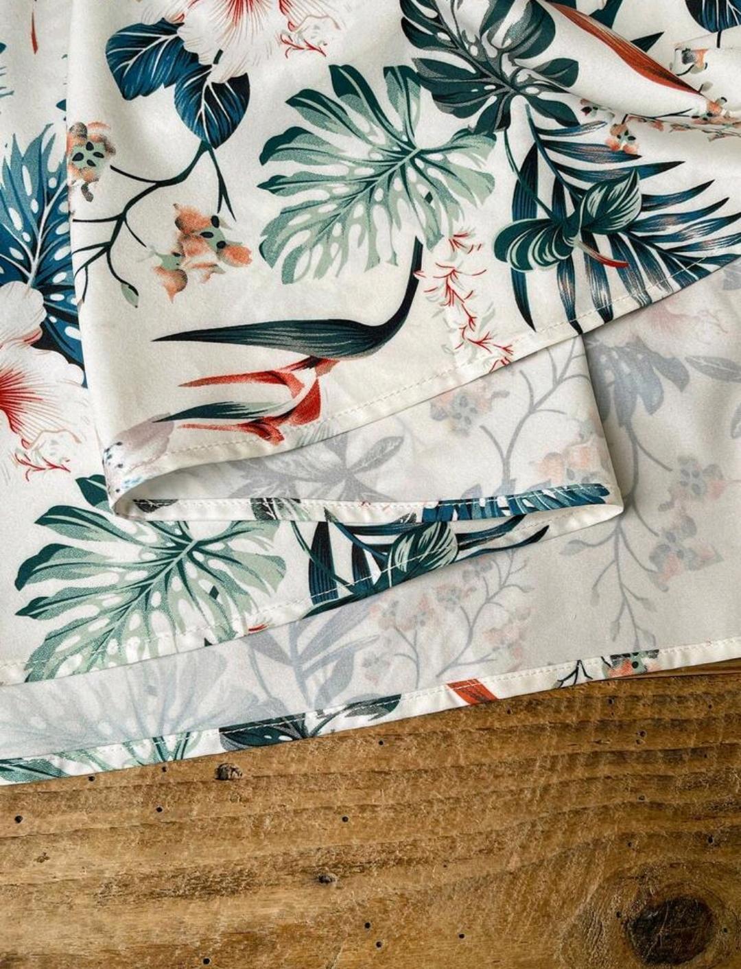 Conjunto de 2 piezas de talla grande para mujer, con blusa de manga corta y falda con estampado botánico, para vacaciones en primavera/verano