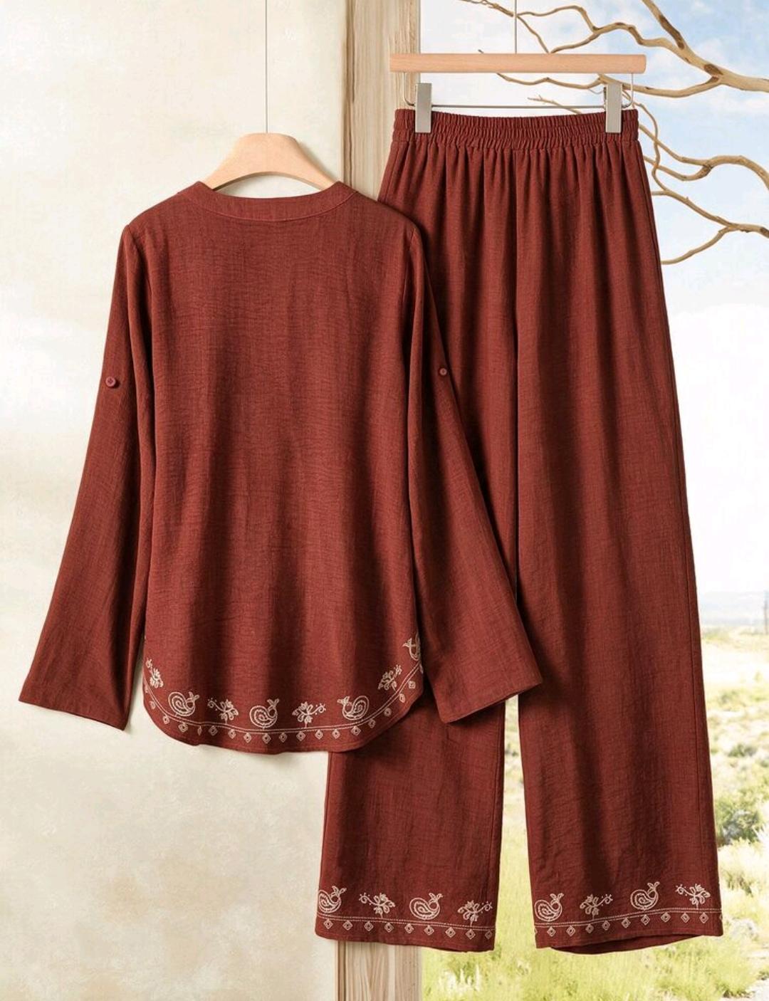 Conjunto de 2 piezas de pantalón y blusa manga larga – Bajo pedido