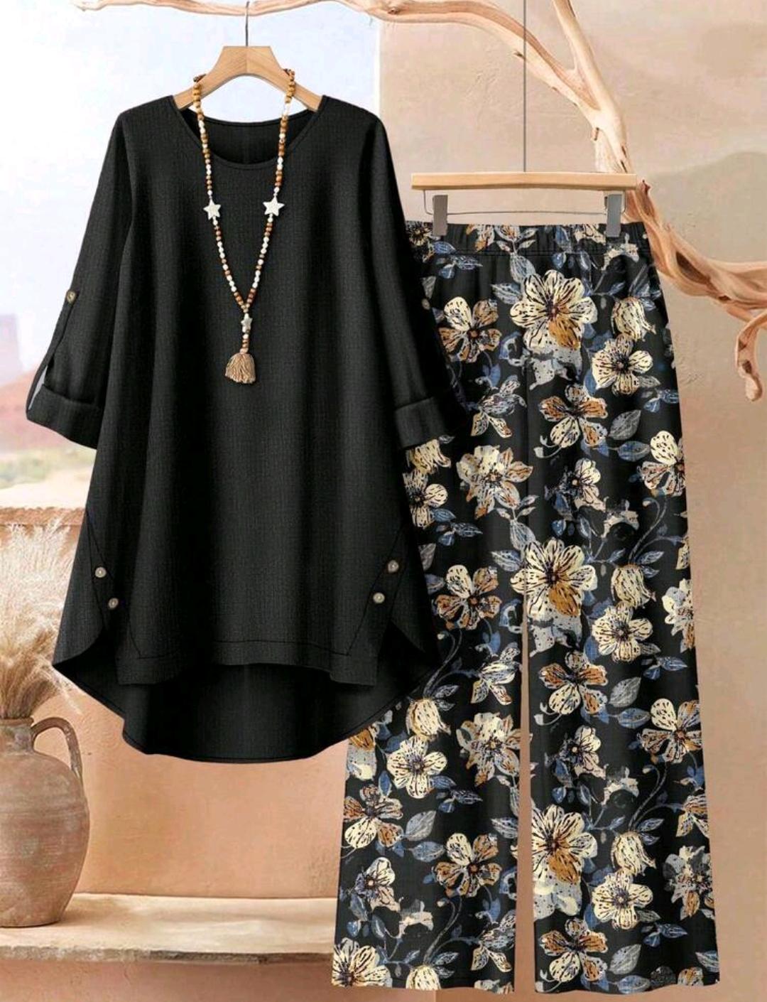 Conjunto Florencia blusa larga y pantalón floral | Bajo pedido