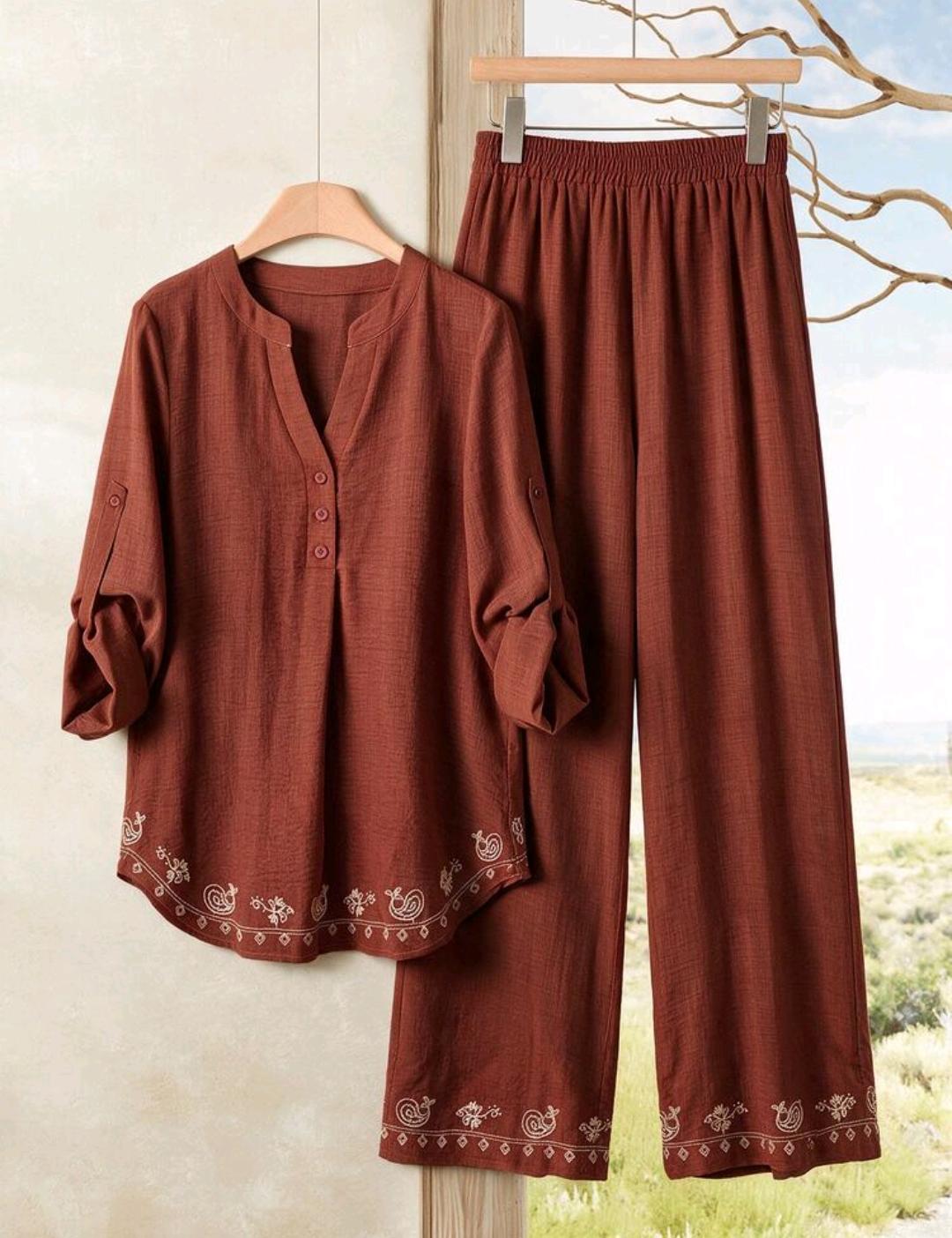 Conjunto de 2 piezas de pantalón y blusa manga larga – Bajo pedido