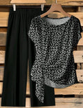 Conjunto de 2 piezas de blusa con lazo y pantalones rectos para mujer