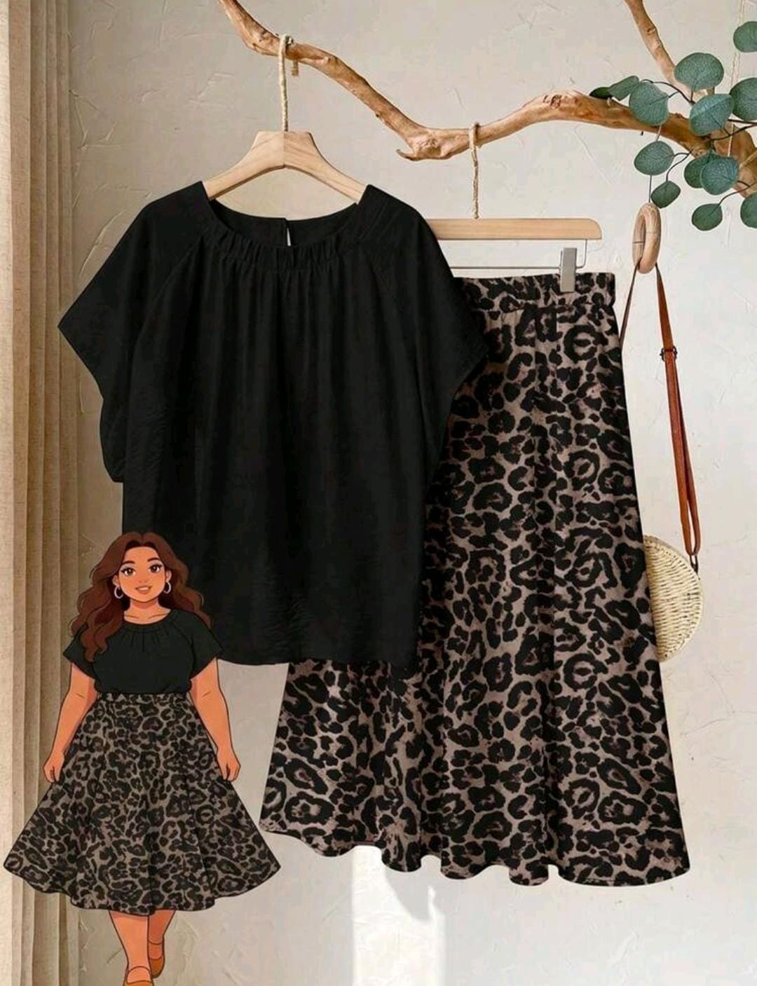Conjunto de 2 piezas de falda y blusa