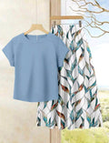 2 piezas Conjunto de falta estampada y blusa unicolor.