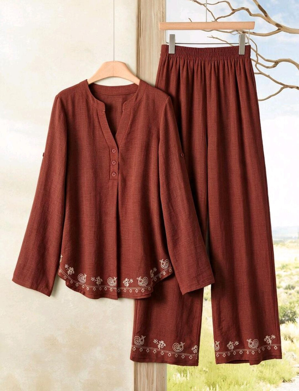 Conjunto de 2 piezas de pantalón y blusa manga larga – Bajo pedido