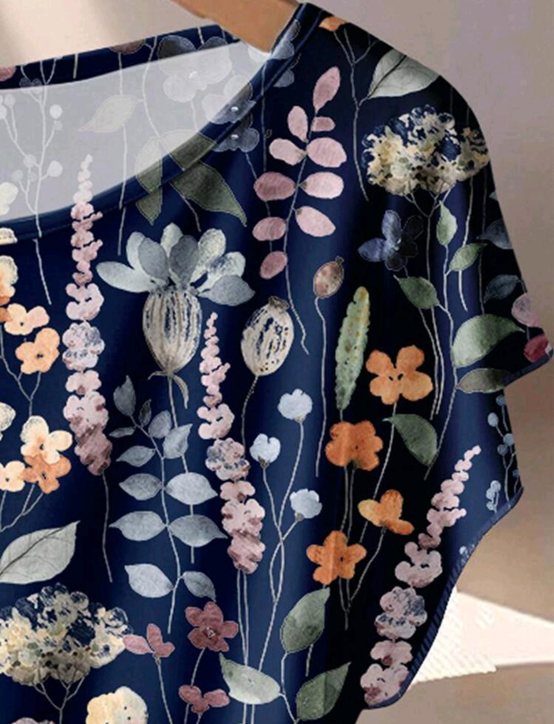 EMERY ROSE Conjunto de 2 piezas con estampado floral elegante para mujer de talla grande, primavera/verano.
