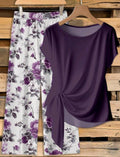 SHEIN LUNE Conjunto de 2 piezas de blusa con lazo y pantalones rectos para mujer.