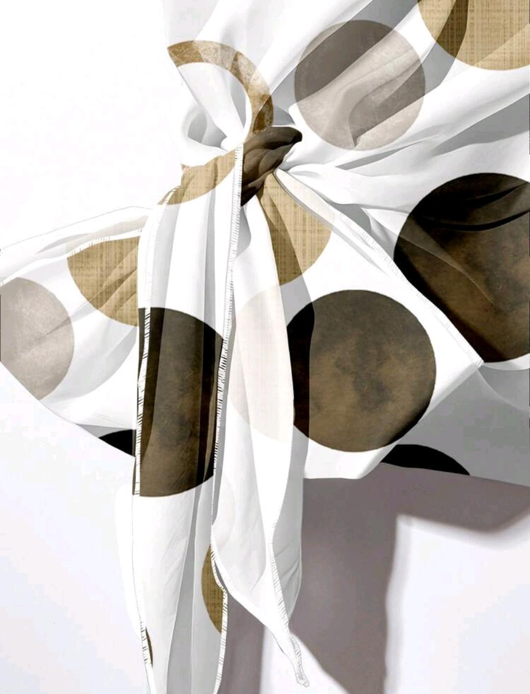 Conjunto de 2 piezas con blusa de lunares en todo el estampado con nudo delantero en color caqui minimalista y casual, combinada con pantalones rectos sueltos en beige, adecuado para vacaciones de primavera/verano