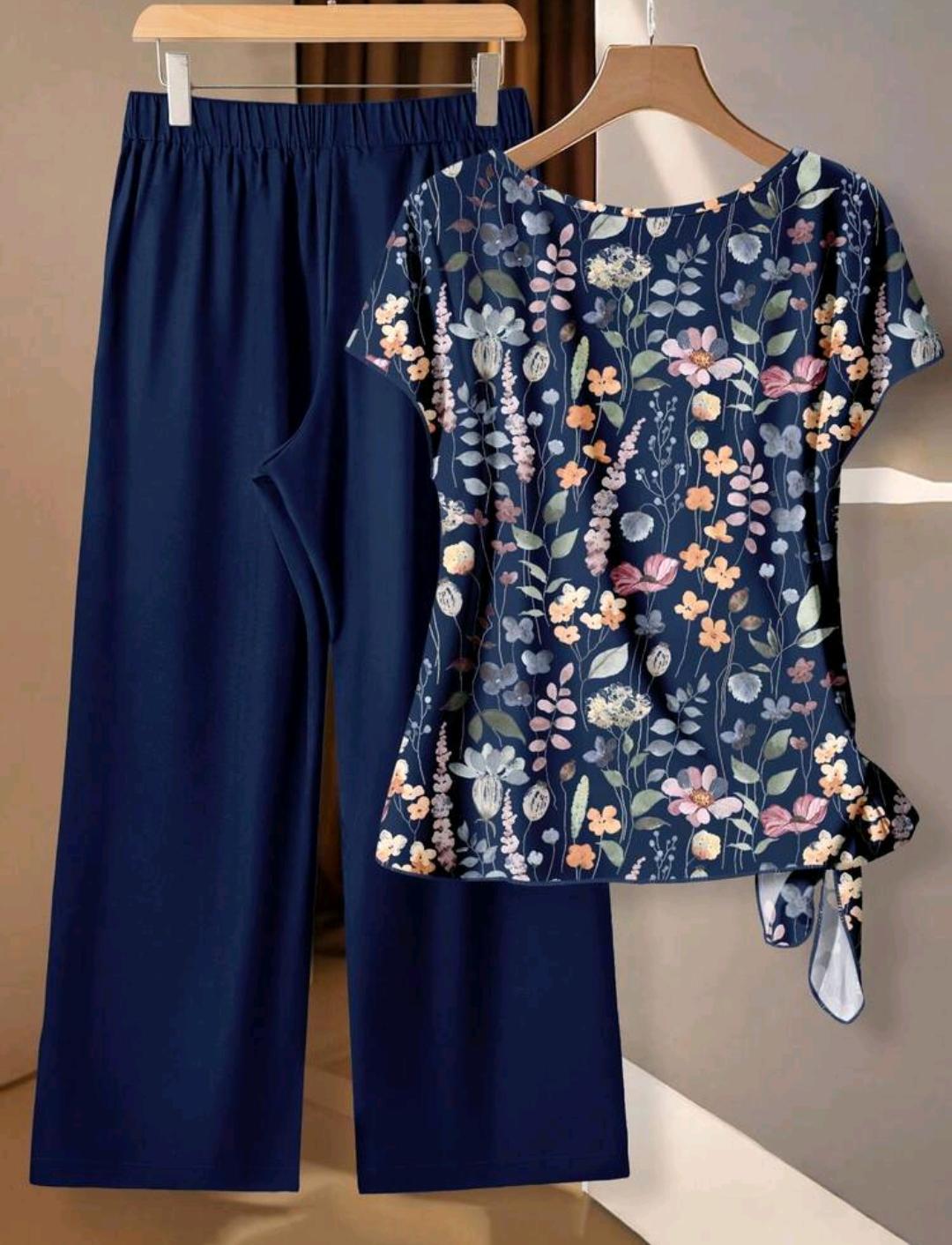EMERY ROSE Conjunto de 2 piezas con estampado floral elegante para mujer de talla grande, primavera/verano.