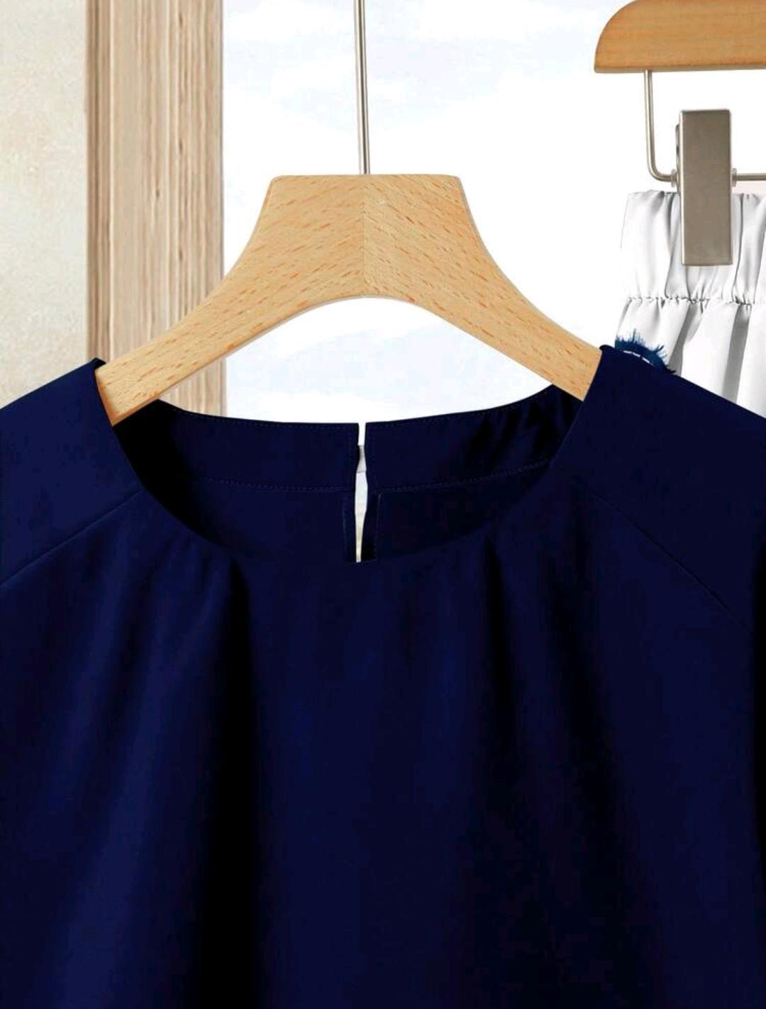 Rusticease Set de 2 piezas Conjunto de blusa casual de unicolor y falda estampada con diseño floral elegante para mujer, ropa de verano.