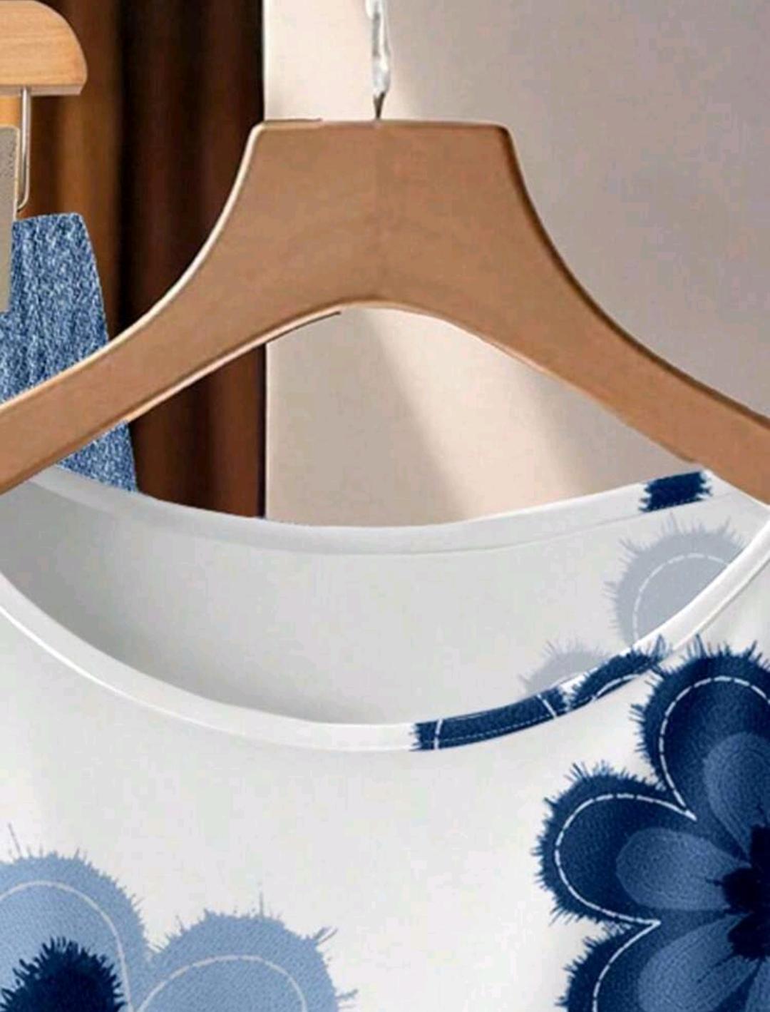 Blusa de mujer con estampado floral y lazo, y pantalones rectos sueltos de 2 piezas - Conjunto de ropa de verano, primavera, playa, festival, vacaciones, oficina, campo.