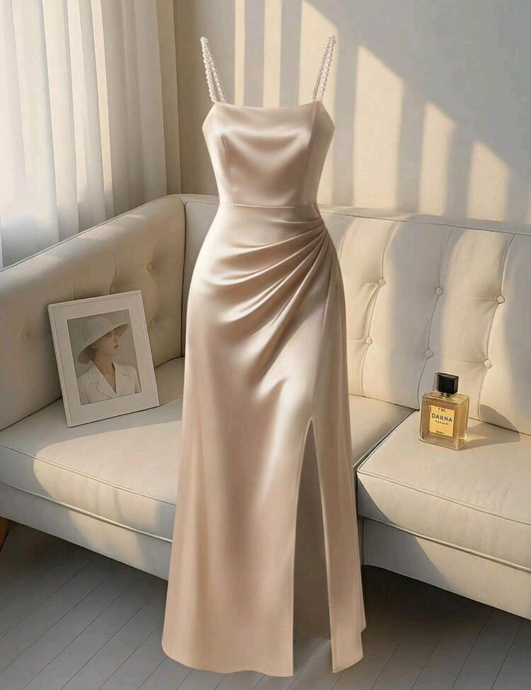 Vestido Gala Perla con drapeado y abertura | Bajo pedido