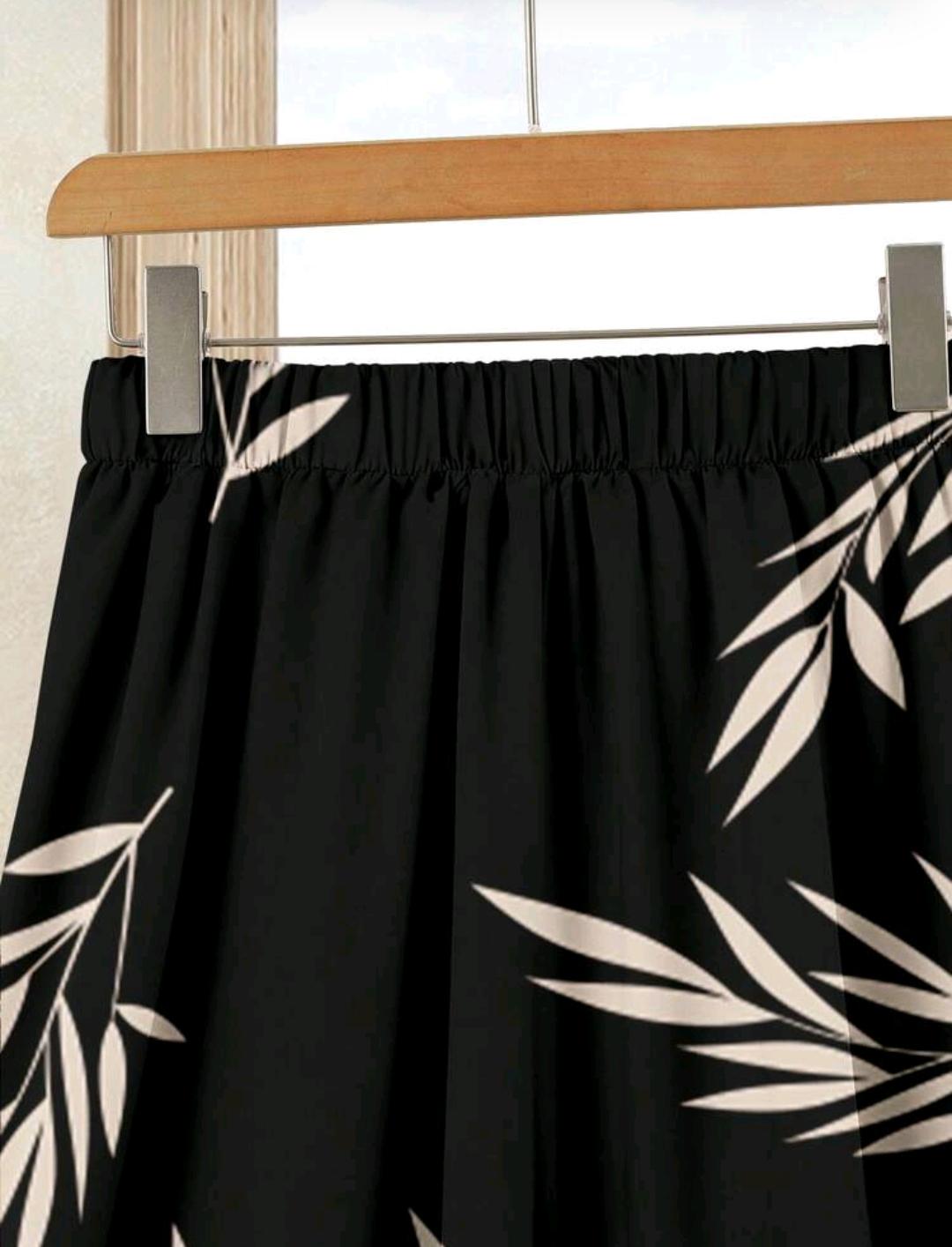 2 piezas conjunto de blusa casual de unicolor + falda estampada para vacaciones de verano.