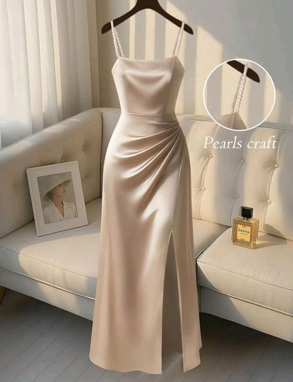 Vestido Gala Perla con drapeado y abertura | Bajo pedido