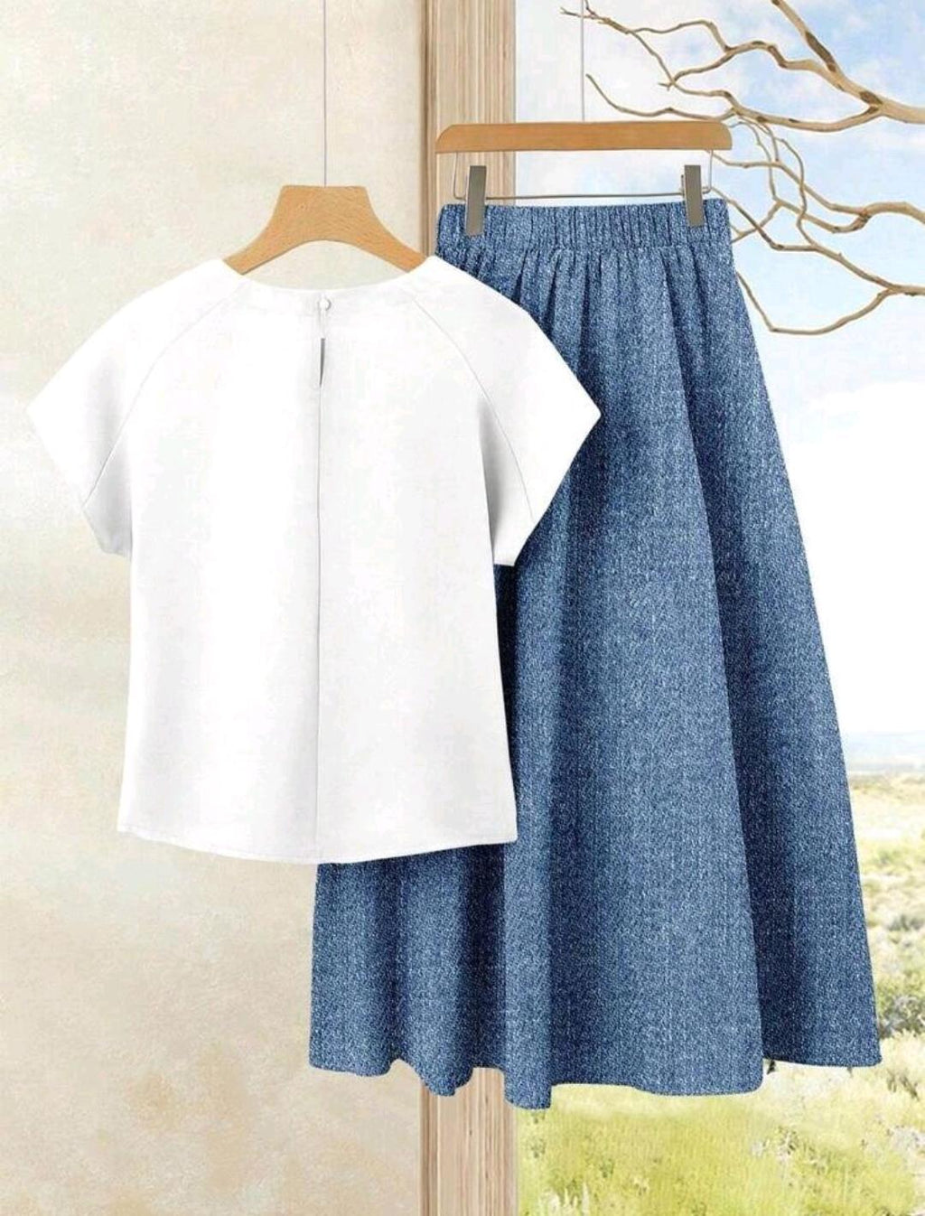 Conjunto de 2 piezas de falda y blusa, blusa con estampado de corazones