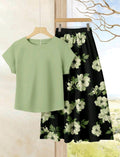 SHEIN LUNE 2 piezas Conjunto casual de verano para mujer con parte superior de unicolor + falda estampada.