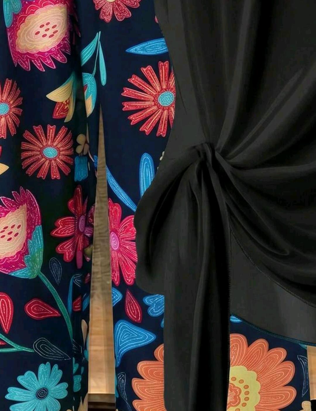 Set de 2 piezas de conjunto casual de verano para mujer, blusa con lazo verde a juego con pantalones rectos holgados con estampado geométrico