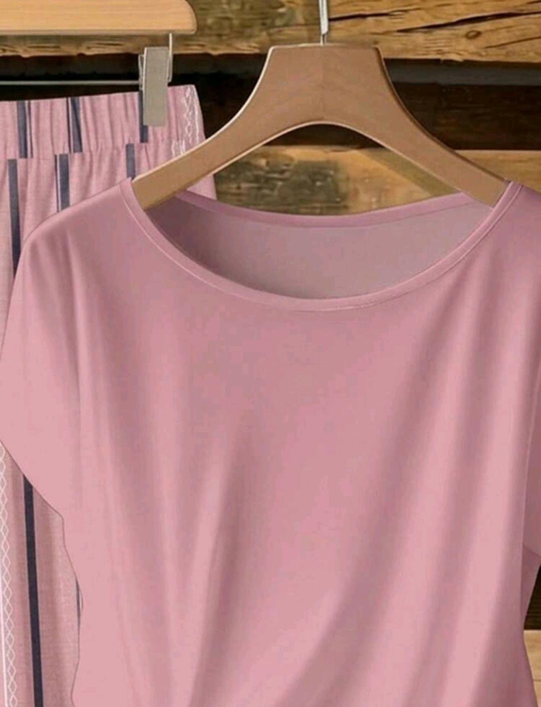 Conjunto de 2 piezas de camisa de mujer con estampado de rayas y lazo, y pantalones rectos sueltos