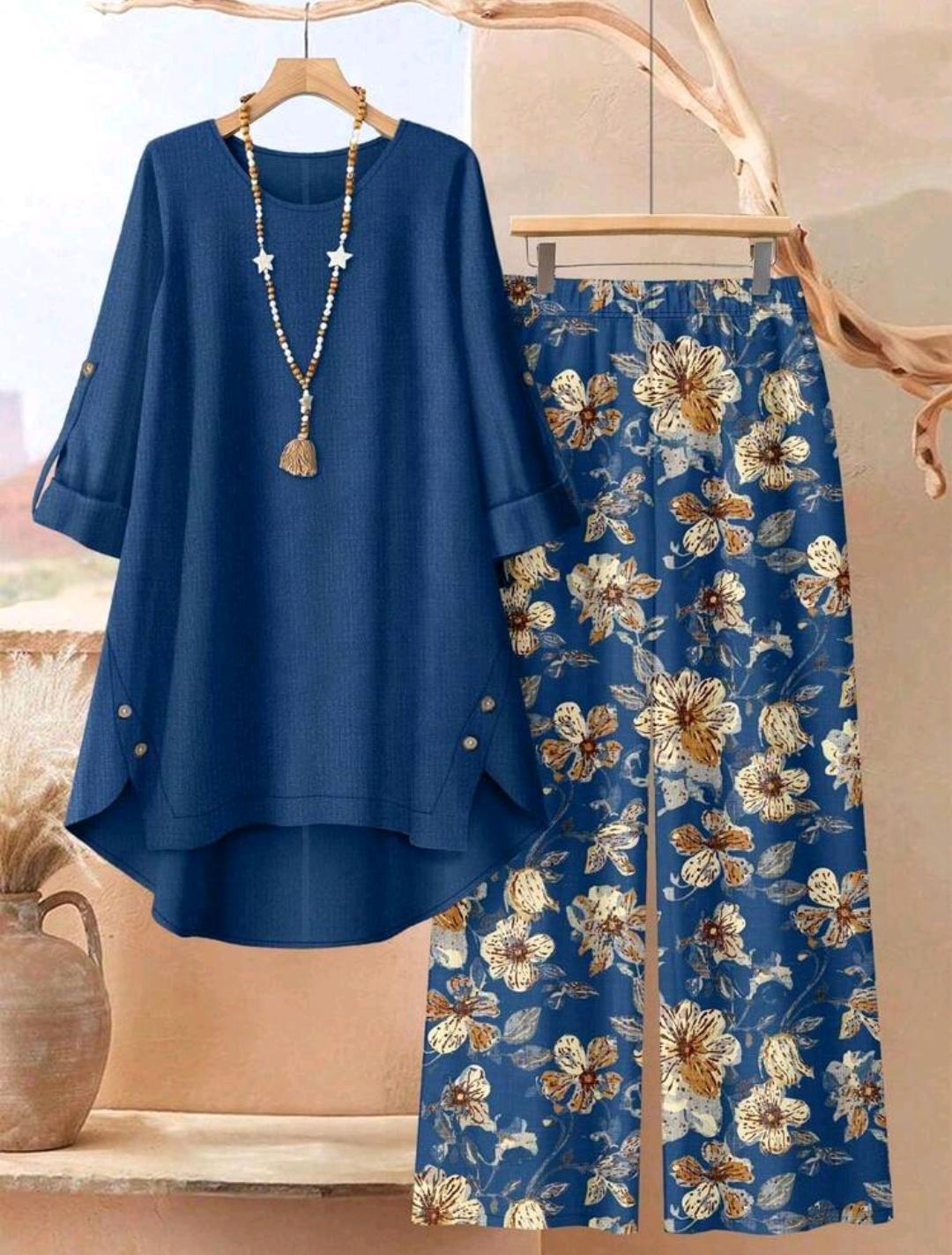 Conjunto Florencia blusa larga y pantalón floral | Bajo pedido