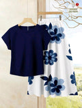 Rusticease Set de 2 piezas Conjunto de blusa casual de unicolor y falda estampada con diseño floral elegante para mujer, ropa de verano.