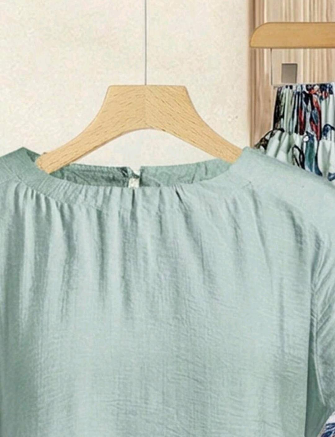 Rusticease Conjunto de 2 piezas de blusa de unicolor casual y falda acampanada con estampado floral para mujer, de verano.