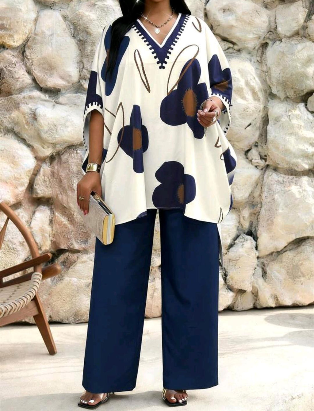 SHEIN Lady Conjunto de 2 piezas de talla grande con estampado vintage, suelto y elegante. Conjunto de 2 piezas de verano estilo bohemio modesto.