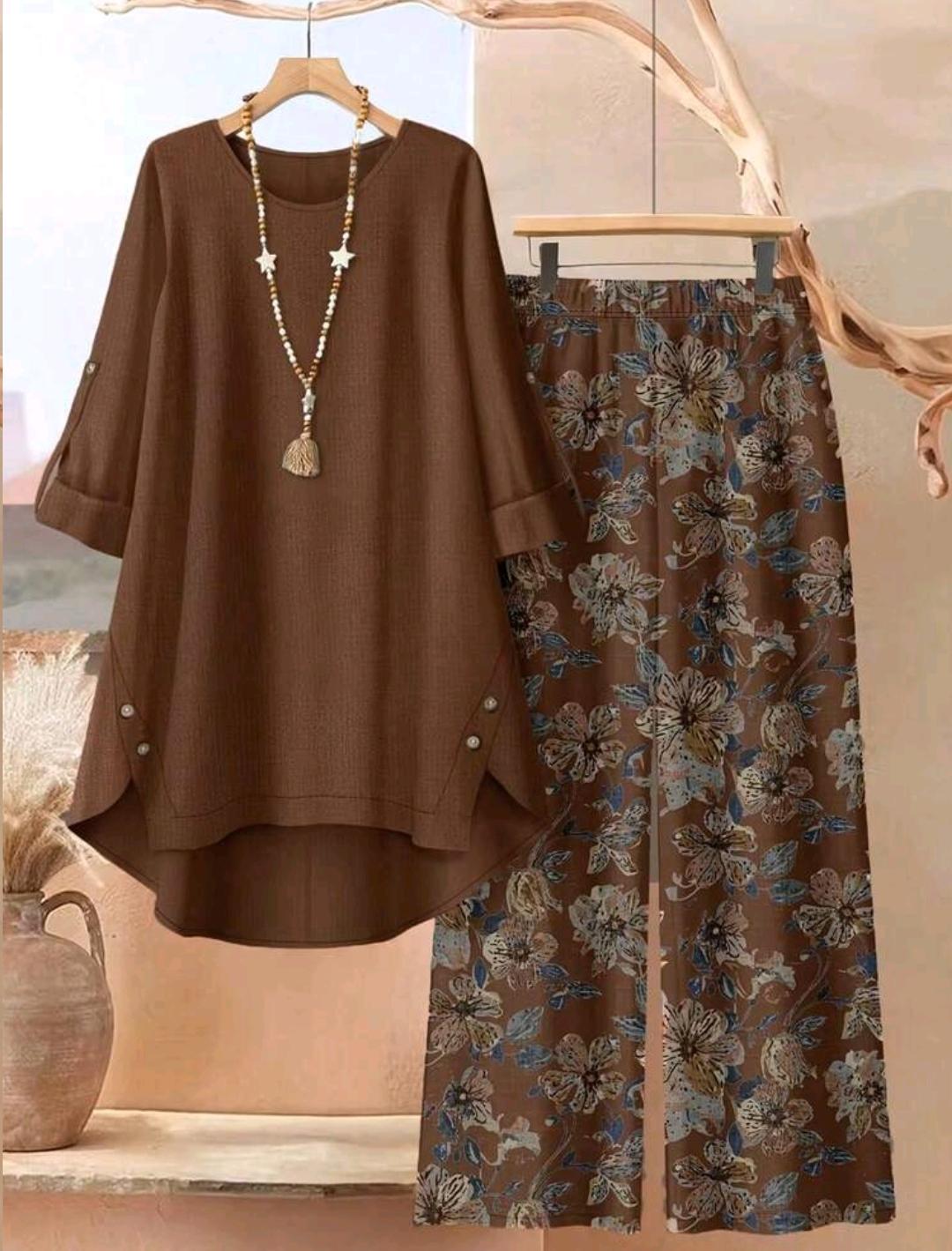 Conjunto Florencia blusa larga y pantalón floral | Bajo pedido