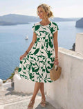 Vestido corto casual de manga corta con cuello redondo y estampado geométrico para mujer, primavera/verano