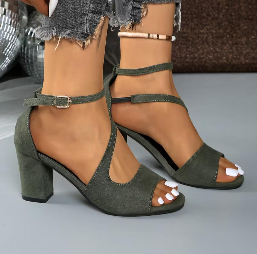 Sandalias de tacón para mujer Talla grande con tacón grueso, punta abierta estilo boca de pez, zapatos de fiesta elegantes para mujer, sandalias sofisticadas para vestidos.
