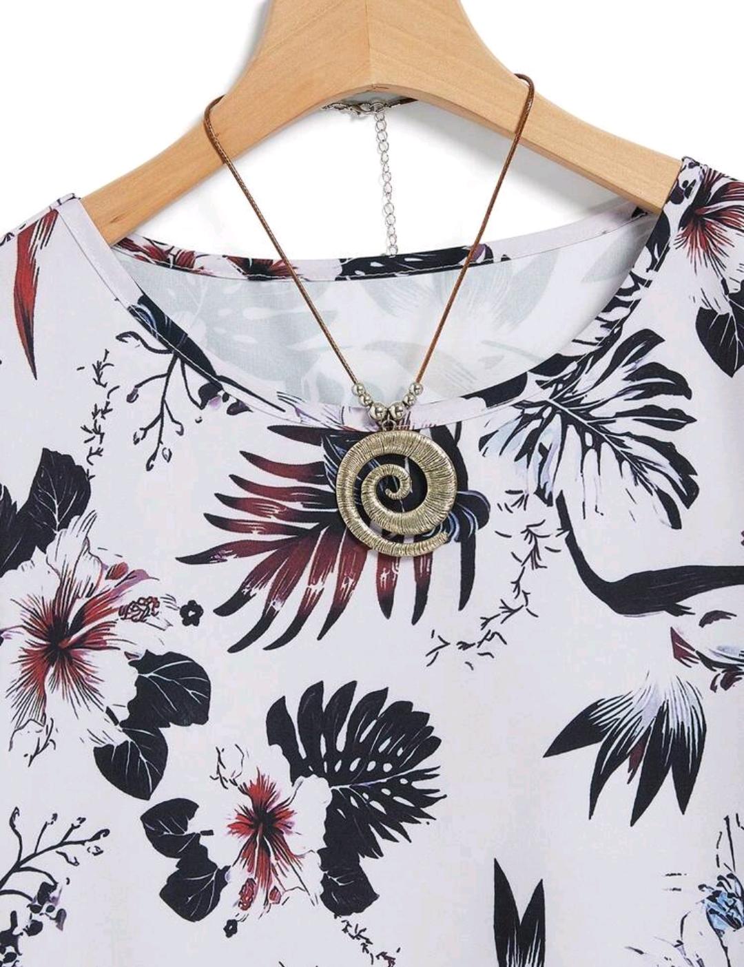 Conjunto de 2 piezas para mujer con blusa de manga corta con estampado floral y pantalón largo de unicolor, para otoño