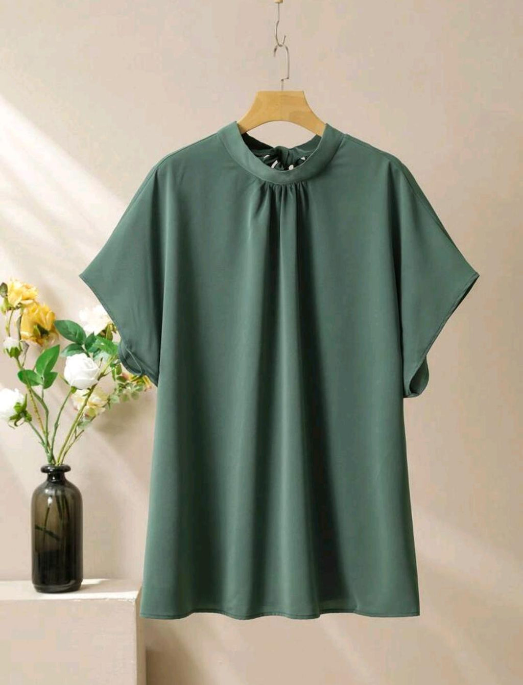 Conjunto de 2 piezas con Top de mangas de murciélago de unicolor y pantalones largos impresos para tallas grandes