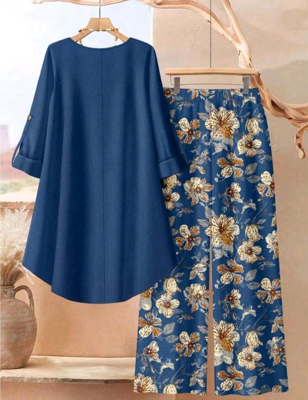 Conjunto Florencia blusa larga y pantalón floral | Bajo pedido
