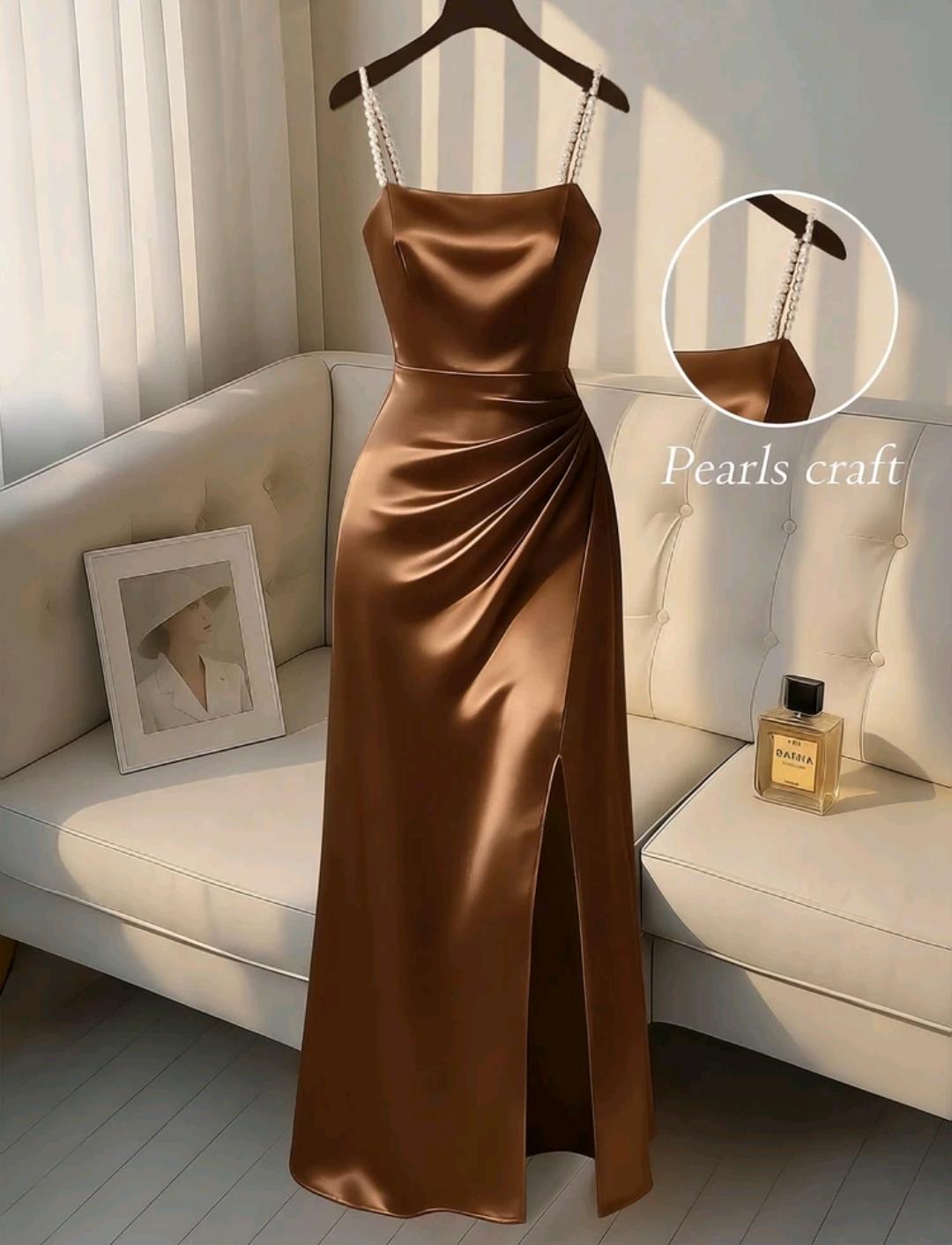 Vestido Gala Perla con drapeado y abertura | Bajo pedido