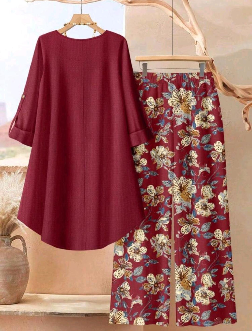 Conjunto Florencia blusa larga y pantalón floral | Bajo pedido