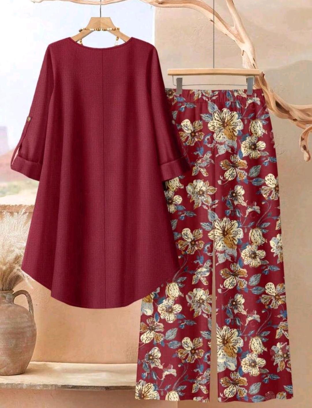 Conjunto Florencia blusa larga y pantalón floral | Bajo pedido