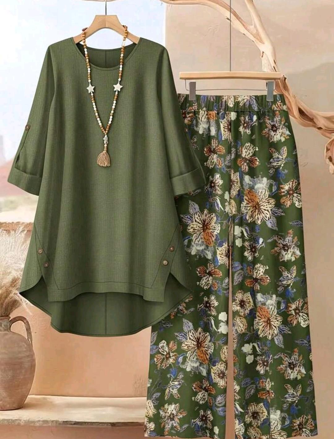 Conjunto Florencia blusa larga y pantalón floral | Bajo pedido