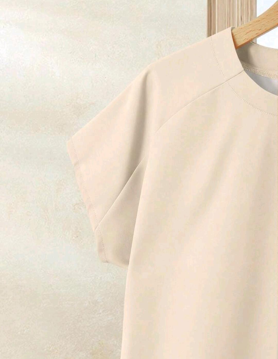 Rusticease Conjunto de 2 piezas para mujer de verano elegante color beige liso con top & falda estampada, atuendo casual para fiesta de té, manga corta cómodo para vacaciones.