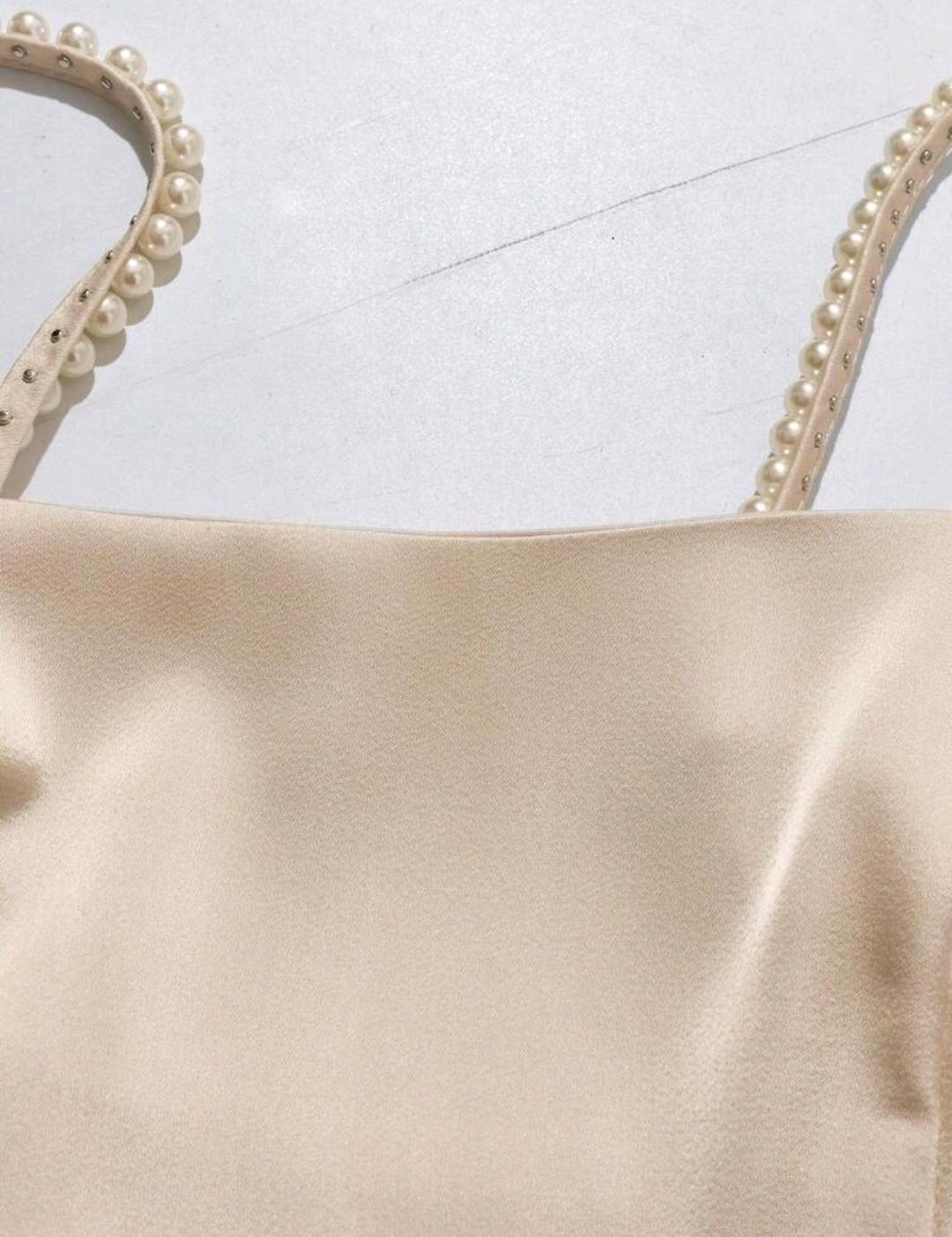 Vestido Gala Perla con drapeado y abertura | Bajo pedido