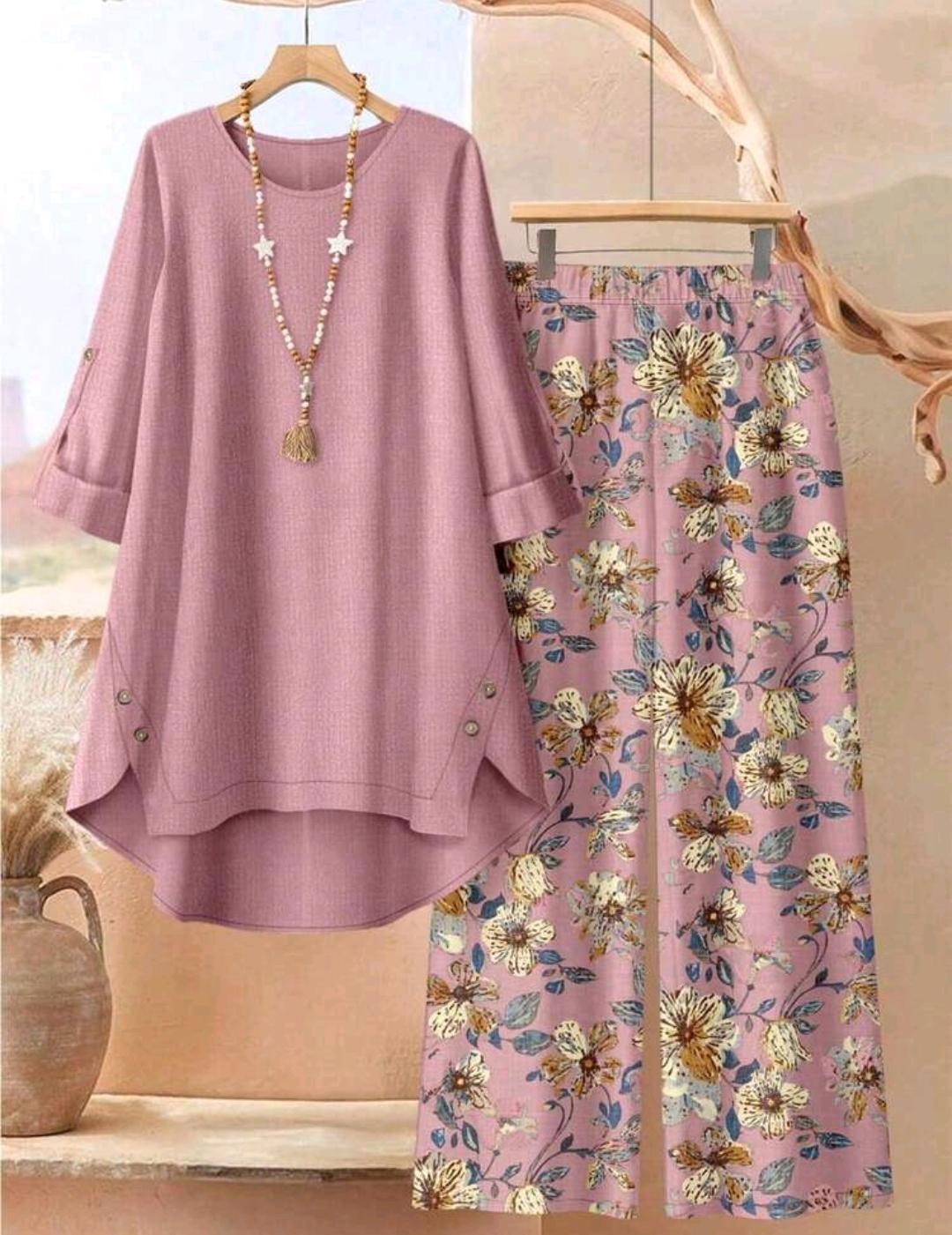 Conjunto Florencia blusa larga y pantalón floral | Bajo pedido