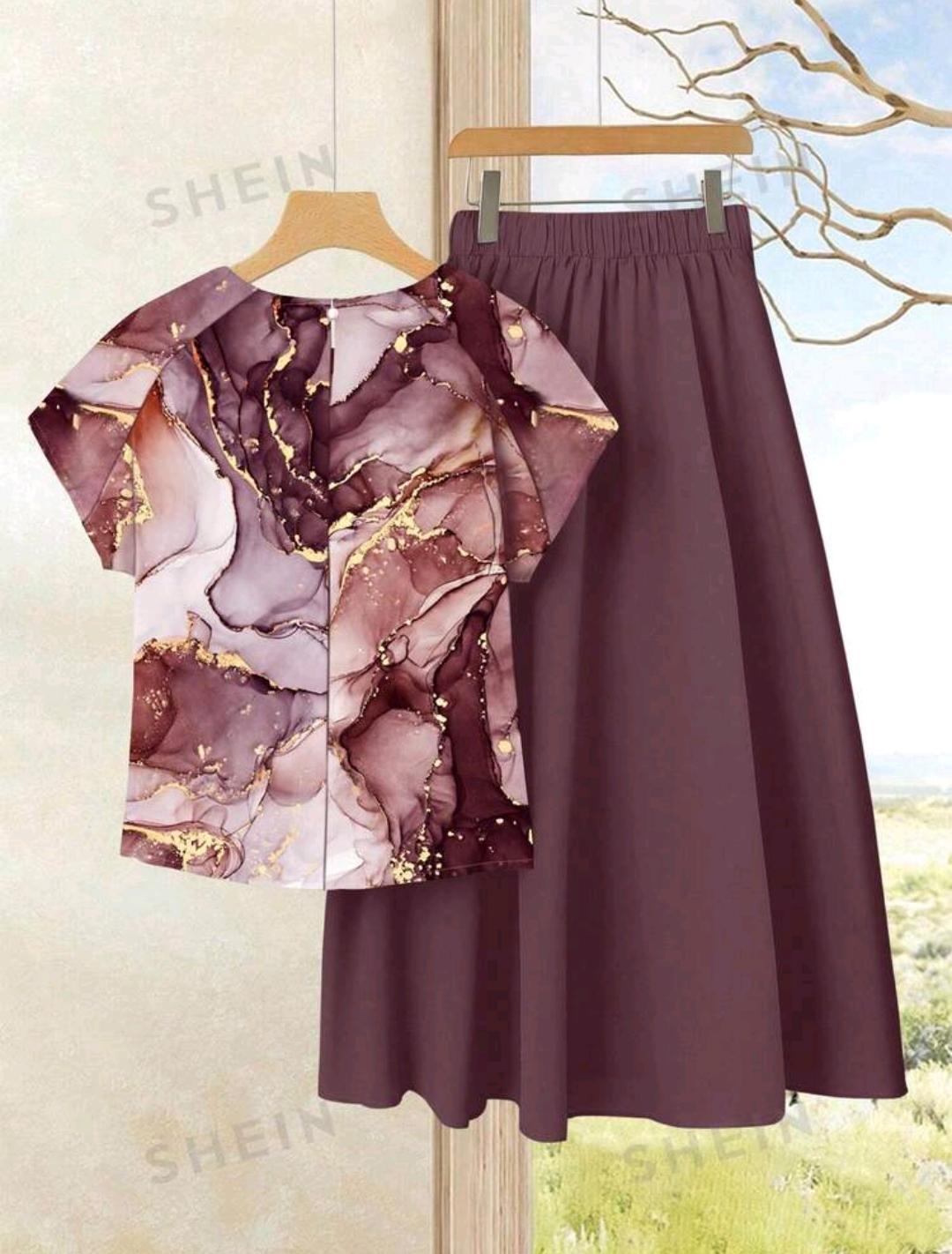 Conjunto de 2 piezas de falda y blusa