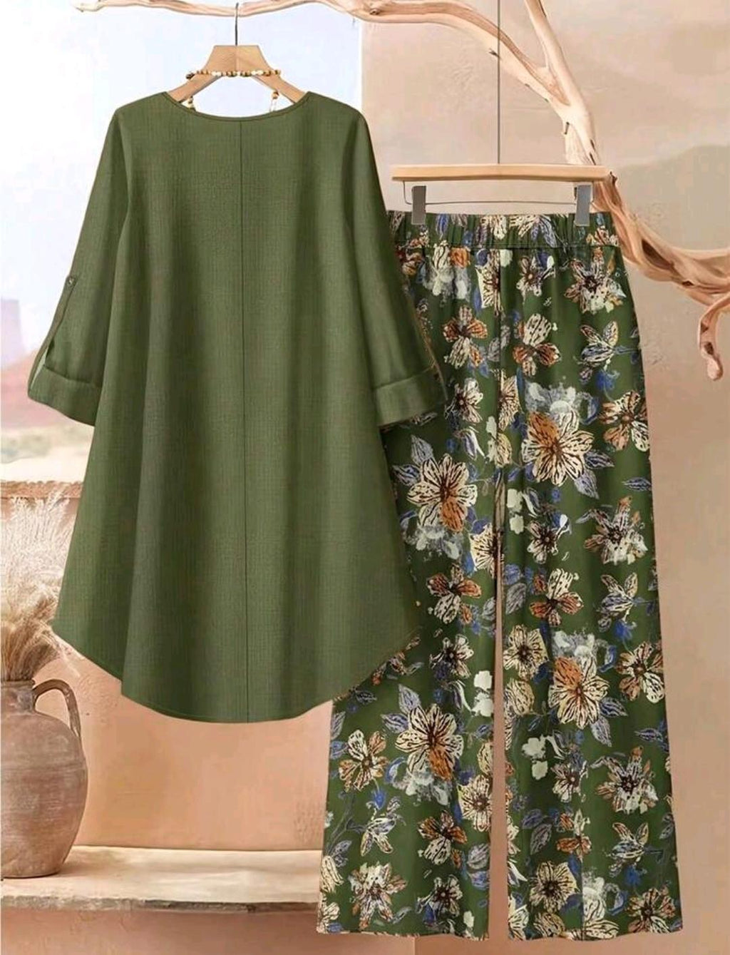 Conjunto Florencia blusa larga y pantalón floral | Bajo pedido