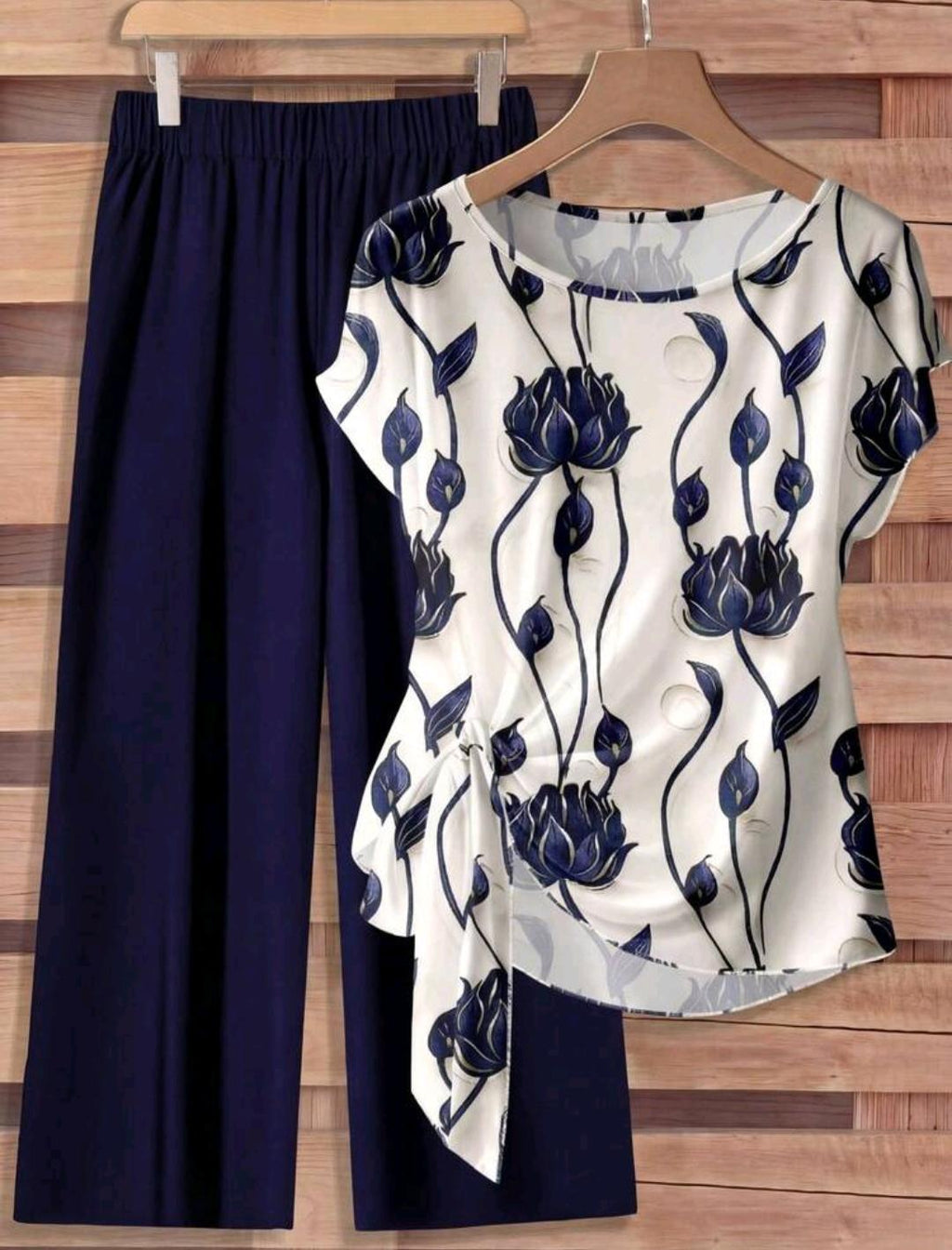 Conjunto de 2 piezas casual de blusa con lazo y pantalón de pierna recta para mujer
