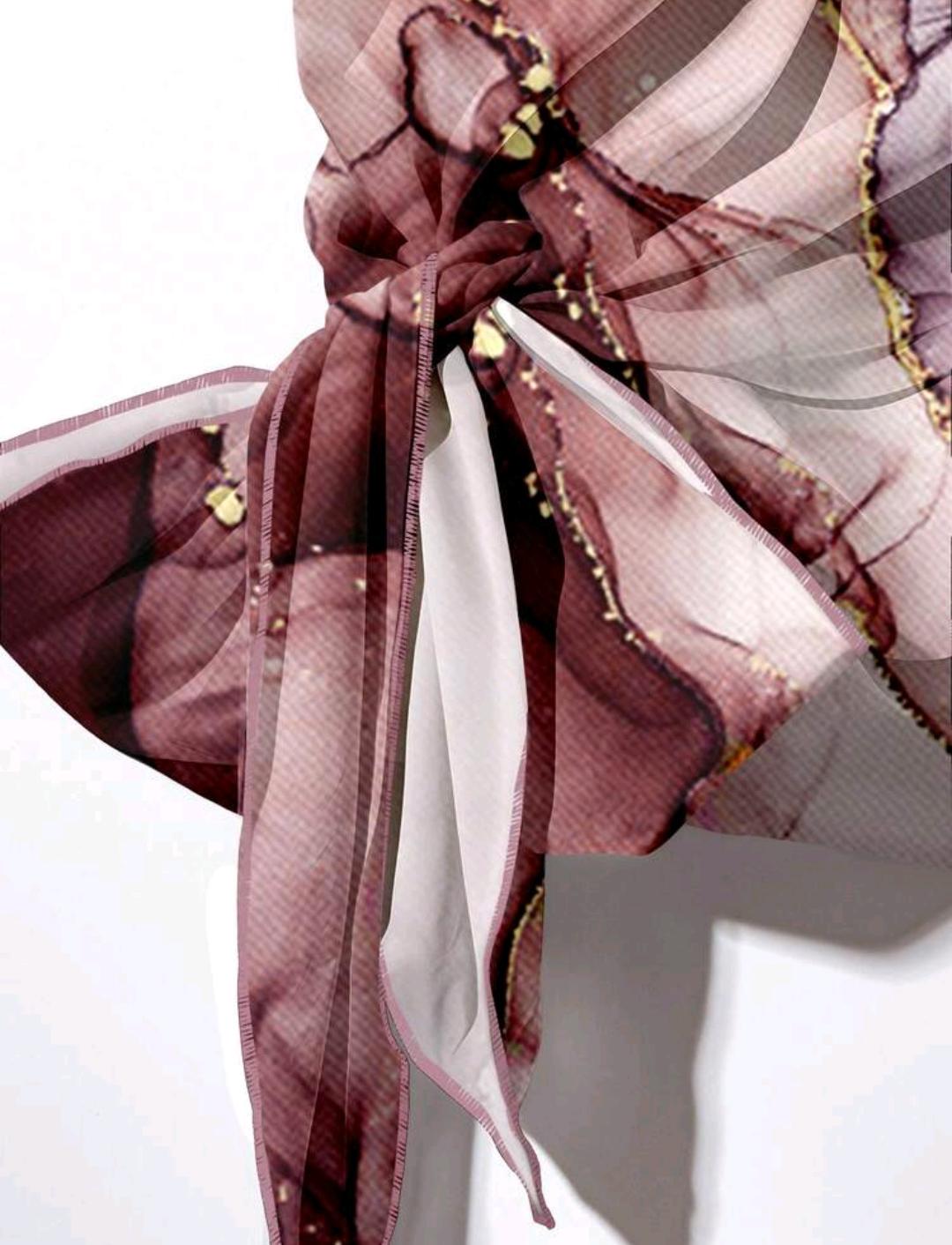 Conjunto de 2 piezas para mujer talla grande, estilo casual de vacaciones, top holgado de manga corta tipo murciélago con estampado de mármol y pantalón largos de pierna ancha.
