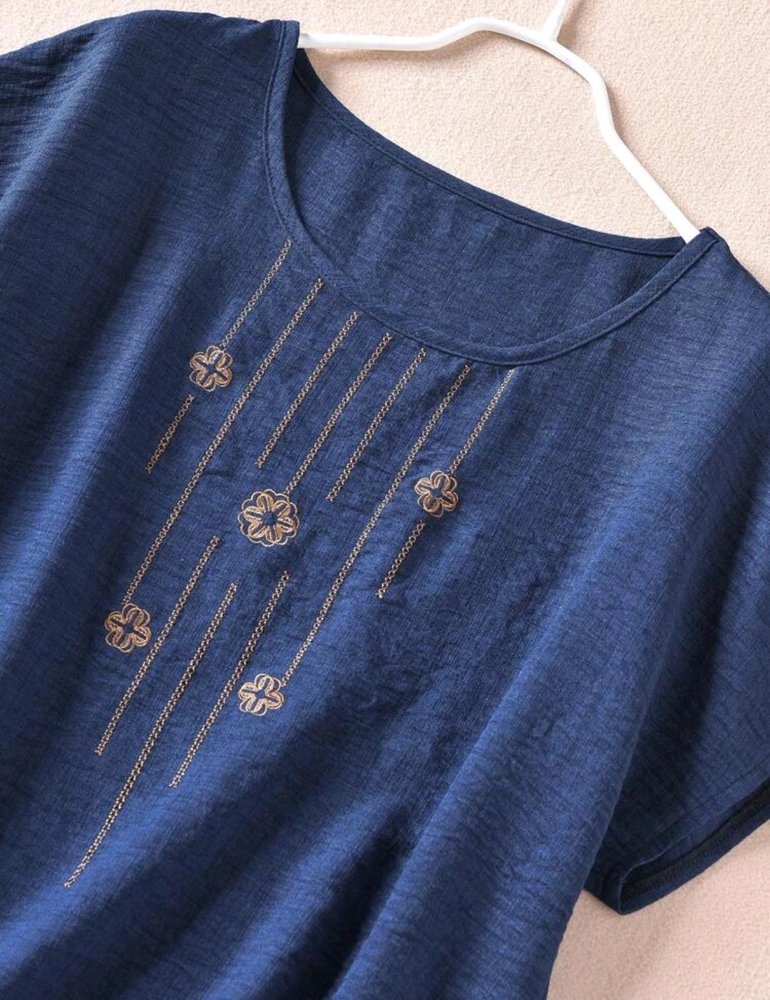 Rusticease Conjunto de 2 piezas de top de manga corta y pantalon largo para mujer talla grande, ropa de verano y primavera, estilo campestre, oficina, vacaciones, formal, azul marino, casual, suave y con forma.