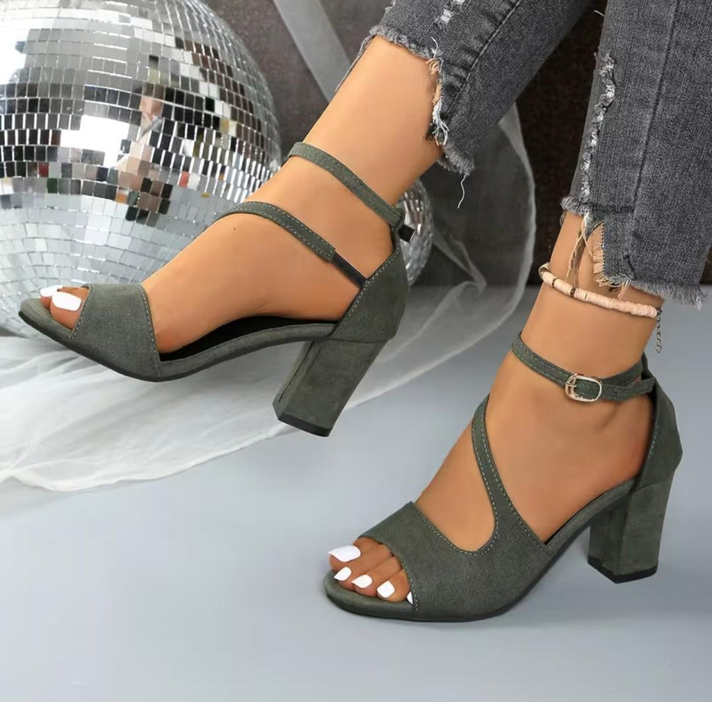 Sandalias de tacón para mujer Talla grande con tacón grueso, punta abierta estilo boca de pez, zapatos de fiesta elegantes para mujer, sandalias sofisticadas para vestidos.