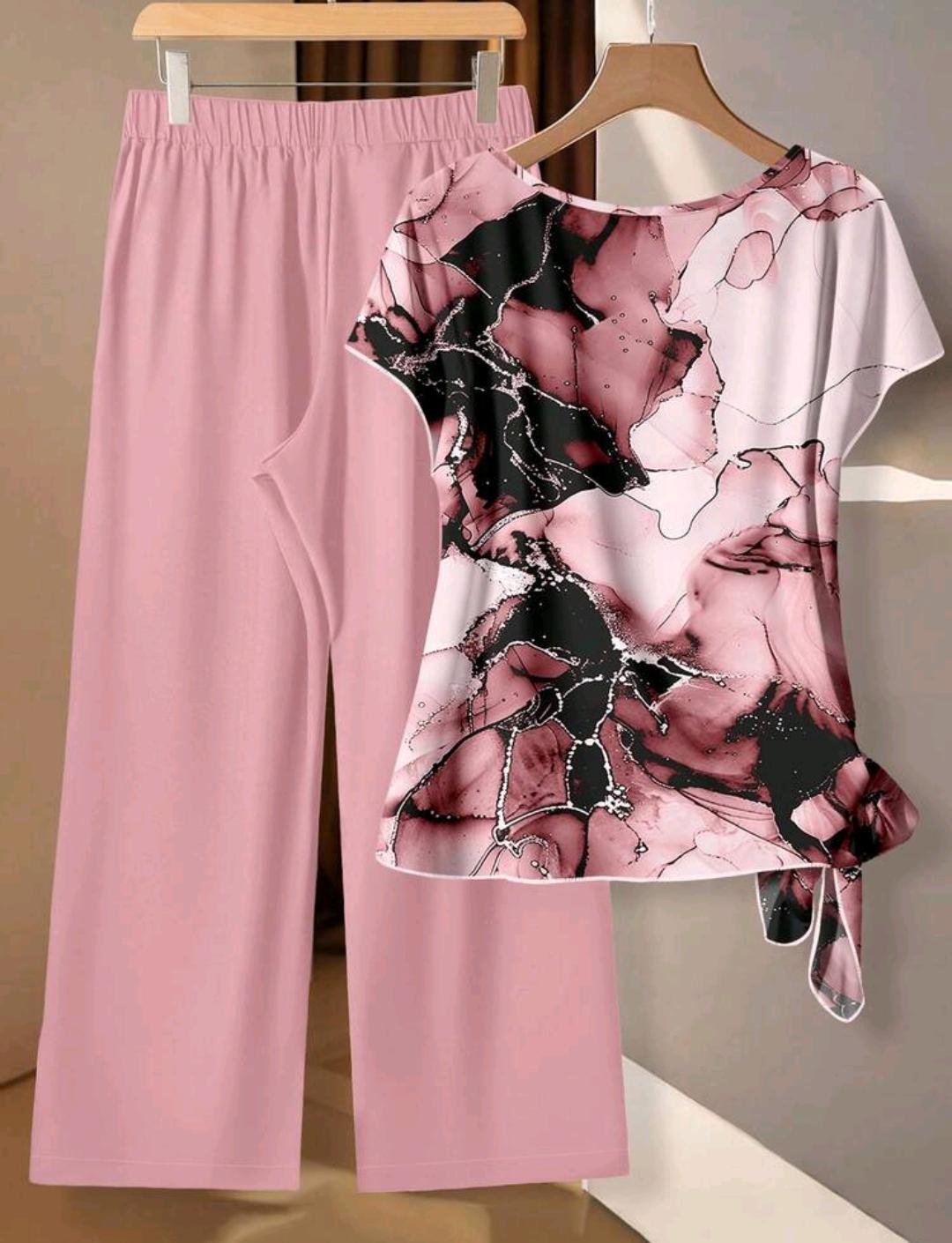 Conjunto Ámbar de blusa estampada y pantalón de pierna ancha | Bajo pedido