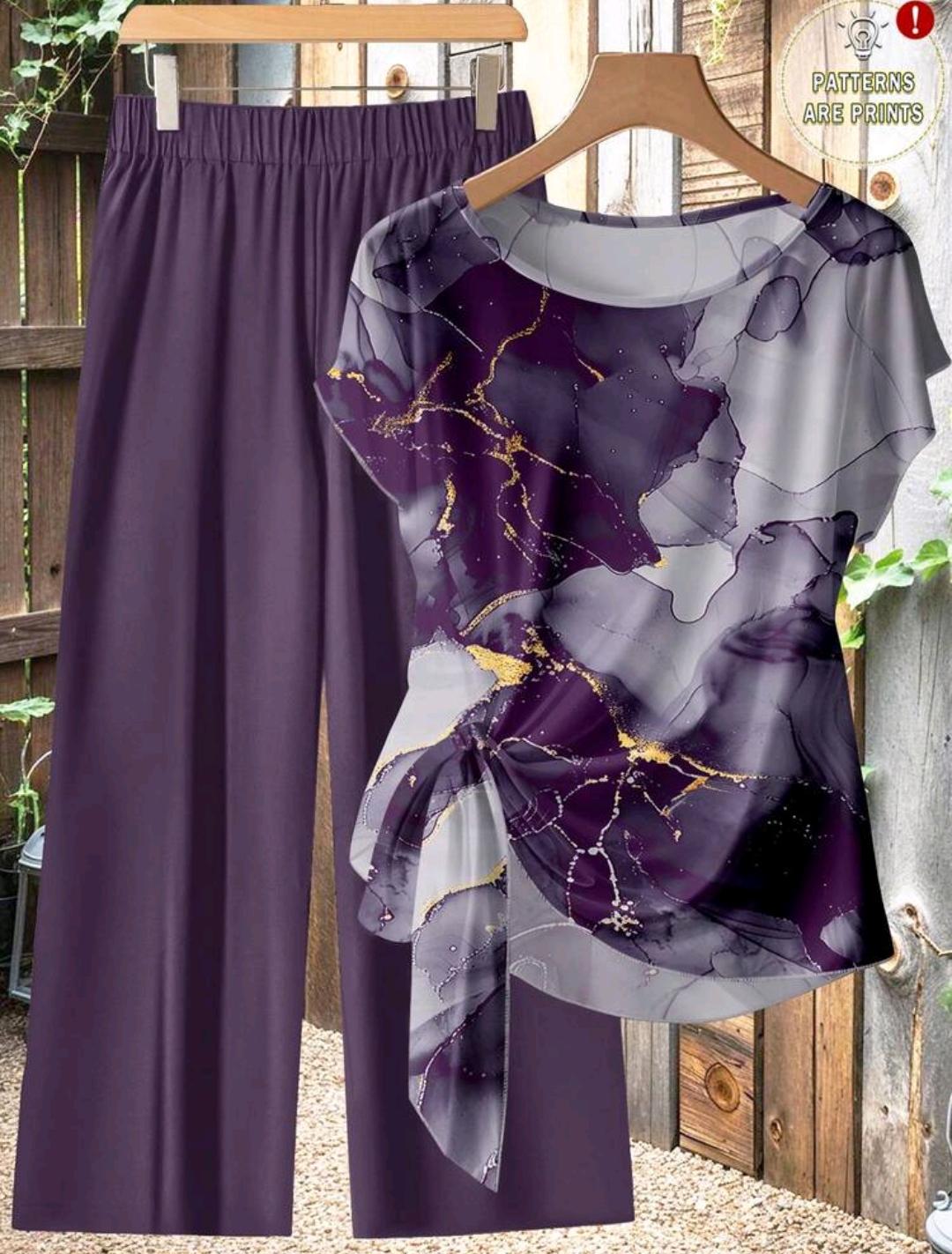 Conjunto Ámbar de blusa estampada y pantalón de pierna ancha | Bajo pedido