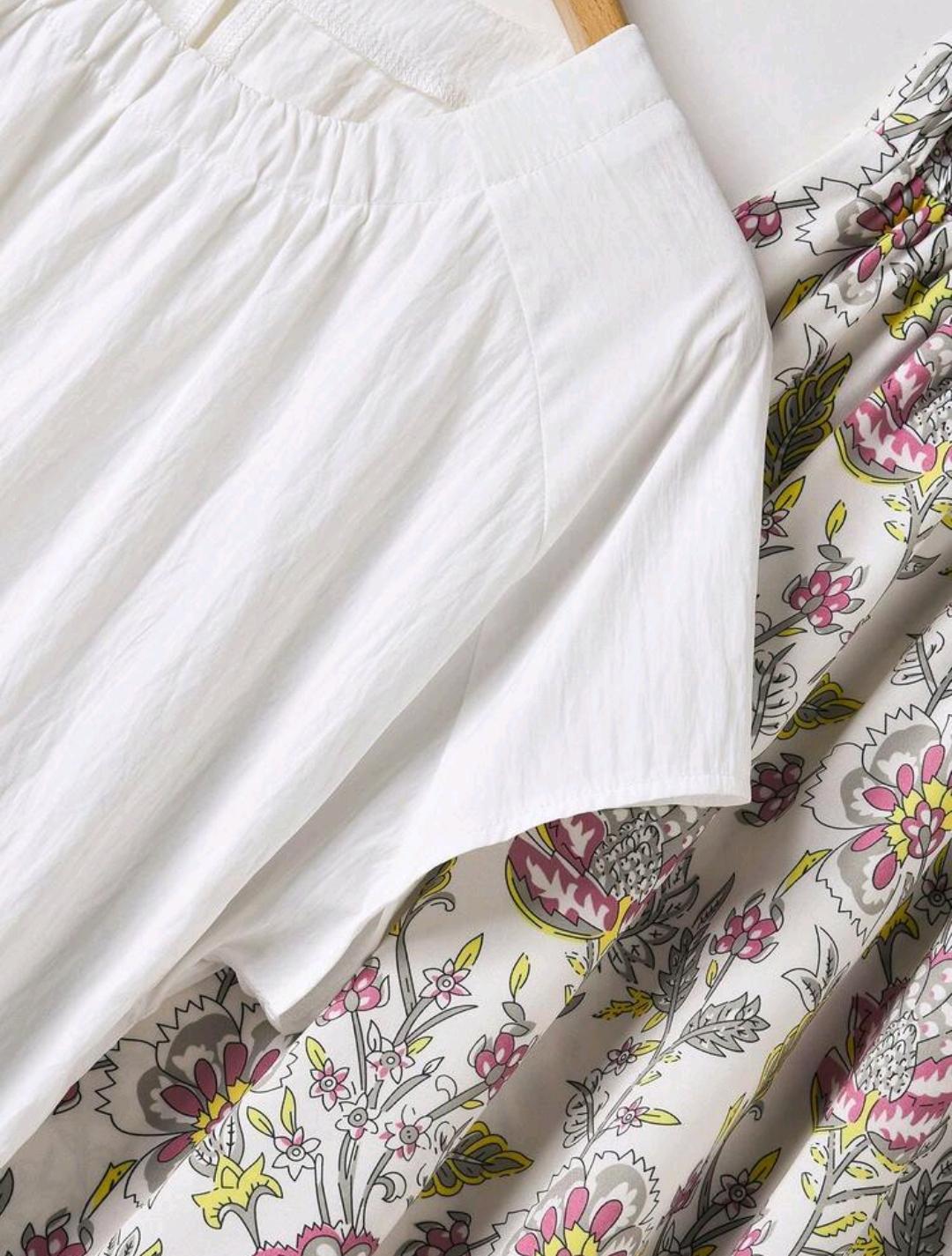 Rusticease Conjunto de 2 piezas de vestido casual de manga corta con estampado floral para mujer