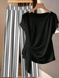 SHEIN VCAY Conjunto informal de 2 piezas con estampado de rayas, adecuado para el verano, talla grande.