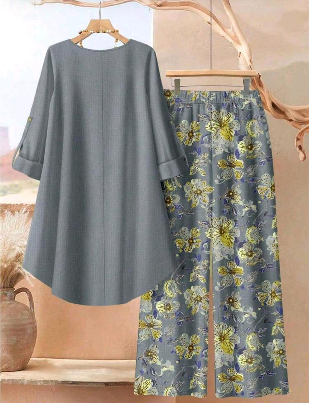 Conjunto Florencia blusa larga y pantalón floral | Bajo pedido